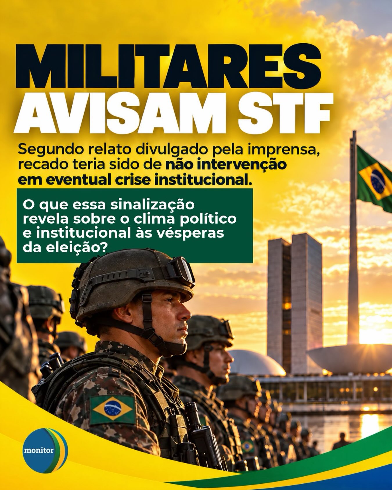 Segundo relato divulgado pela imprensa, militares teriam sinalizado a ministros do STF que não pretendem intervir diante de uma eventual crise institucional.

A informação ganha ainda mais atenção às vésperas da eleição, em um momento de forte debate sobre o papel das instituições, os limites entre os Poderes e a preservação da normalidade democrática.

O ponto central da discussão não é apenas o recado em si, mas o que ele representa dentro do atual ambiente político e institucional do país.

Em momentos de tensão, até onde deve ir a atuação de cada instituição? E qual deve ser o papel das Forças Armadas diante de possíveis conflitos entre os Poderes?

Na sua avaliação, esse tipo de posicionamento contribui para reforçar os limites institucionais ou revela um cenário de preocupação maior?

Comente sua opinião.