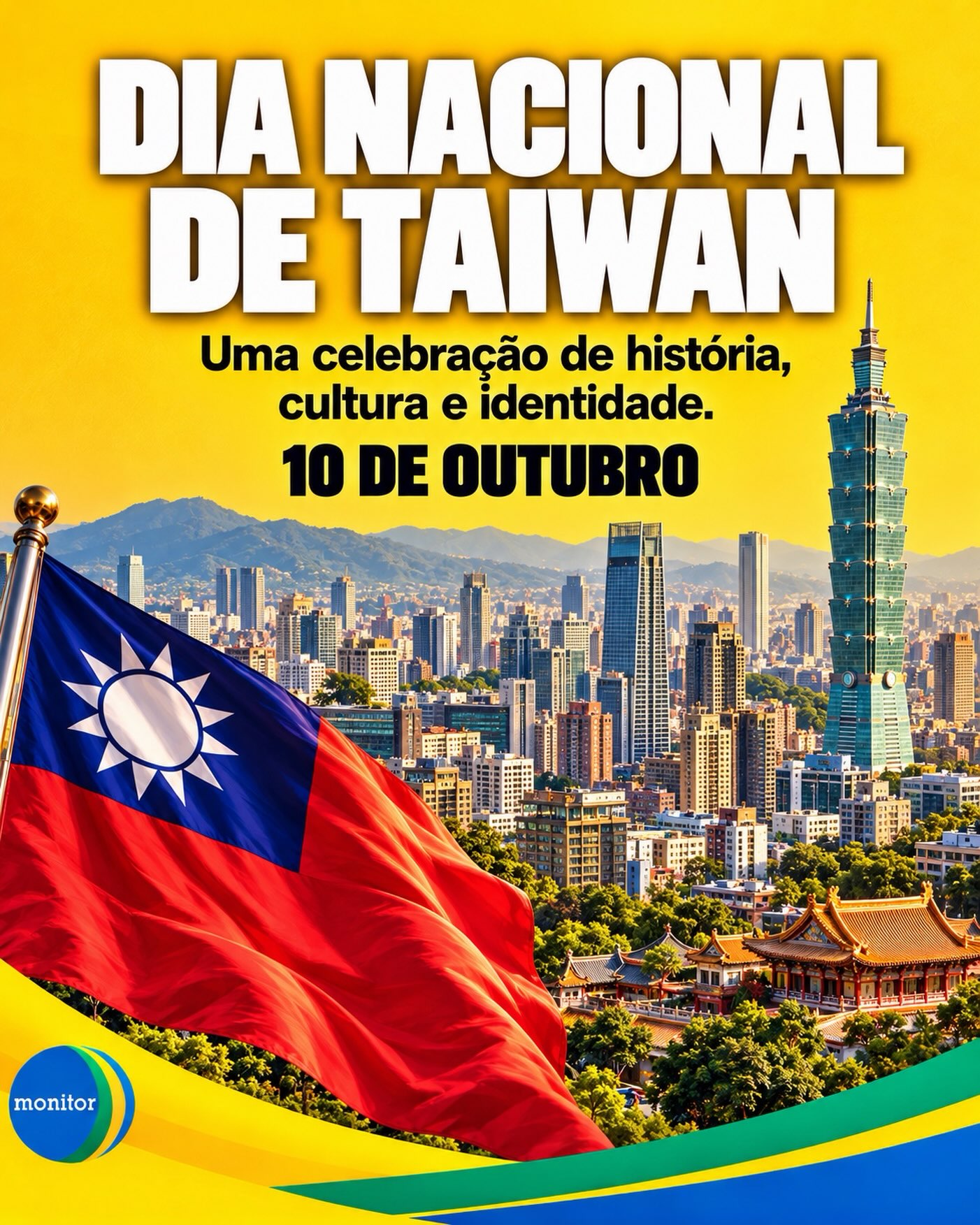 🇹🇼 Semana de Taiwan!

No dia 10 de outubro, Taiwan celebrou seu Dia Nacional (o famoso Double Ten / Dia Duplo Dez), marcando o início da Revolução de Wuchang em 1911 e o nascimento da República da China.

Uma ilha pequena, mas gigante em coragem, democracia, inovação e cultura. De Taipei às paisagens de montanha, do bubble tea ao espírito resiliente do povo taiwanês — tem muito o que celebrar e admirar.

Que essa semana seja de reconhecimento, amizade e troca entre nossos povos.

Taiwan, parabéns! 🇹🇼✨

#Taiwan #DiaNacionalDeTaiwan #DoubleTen #10deOutubro #taiwannobrasil
