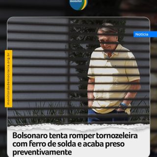 O ex-presidente Jair Bolsonaro (PL) disse à Polícia Federal que tentou romper a tornozeleira eletrônica que usava com ferro de solda, segundo documento da Seape-DF (Secretaria de Estado de Administração Penitenciária do Distrito Federal). Bolsonaro foi preso preventivamente na manhã de hoje.

Por decisão de Alexandre de Moraes, Bolsonaro foi enviado para a Superintendência da Polícia Federal, preso preventivamente. A Primeira Turma do Supremo vai decidir se mantém ou não a prisão preventiva em sessão convocada por Moraes para a próxima segunda, das 8h às 20h.

#bolsonaro #prisão #monitordademocracia