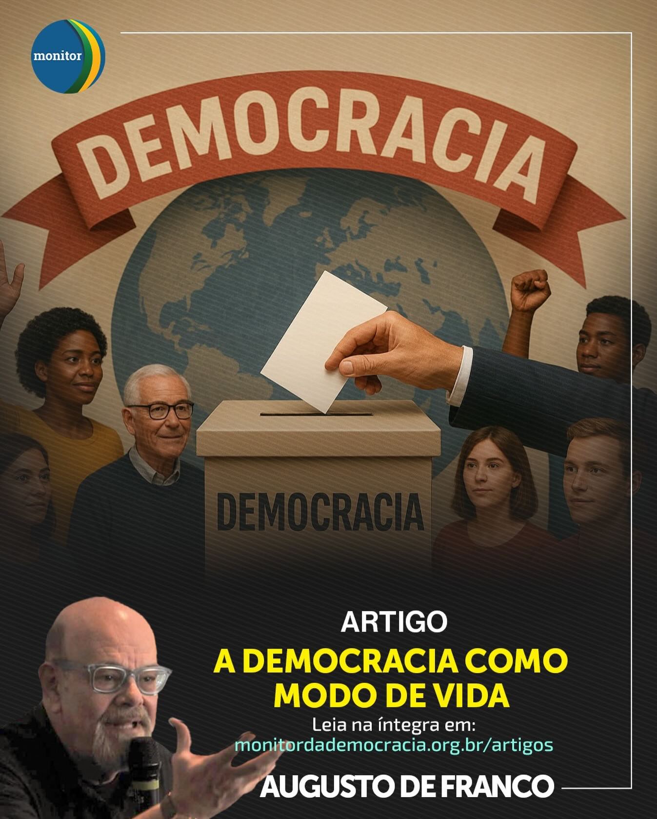 A Democracia é mais do que voto! É um #ModoDeVida.

O Conselheiro Augusto de Franco traz uma reflexão essencial sobre o sentido forte da #Democracia.

Neste novo artigo no Monitor da Democracia, ele nos convida a ir além do sistema político. A verdadeira democracia, inspirada nas raízes atenienses e nas obras de John Dewey e Humberto Maturana, é:

👉 Um padrão de convivência social e respeito mútuo.
👉 Um ideal moral que deve se manifestar na família, na escola e na indústria.
👉 O processo de viver “sem senhor”.

Como podemos praticar essa democracia no nosso dia a dia e desprogramar milênios de cultura autocrática?

Leia a análise completa e participe do debate!

🔗 Link na Bio

#augustodefranco #monitordademocracia #filosofiapolítica #cidadaniaativa #reflexão #politicacomovida #liberdade