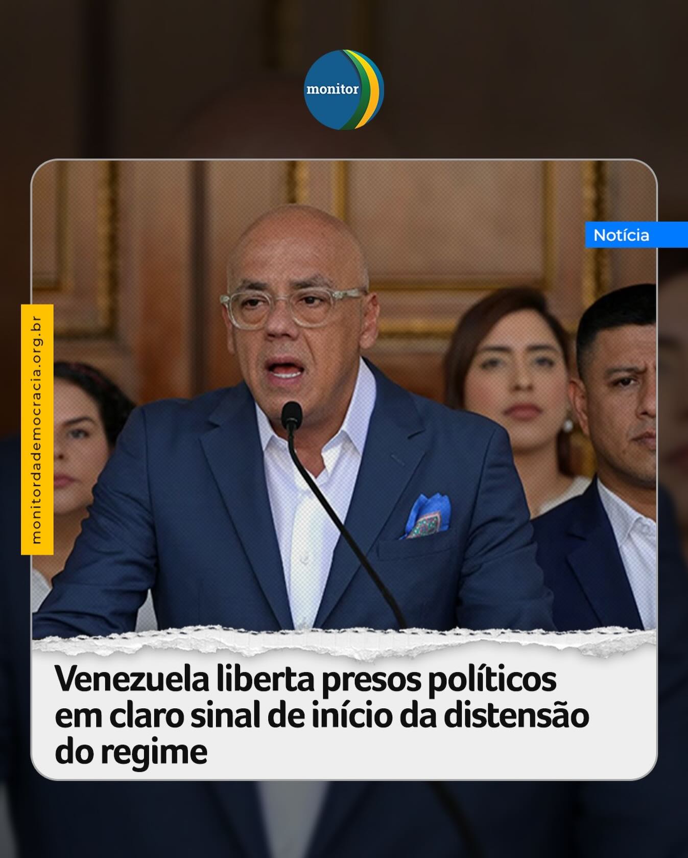 Um número significativo de presos políticos, incluindo estrangeiros, foi libertado na Venezuela, segundo anunciado nesta quinta-feira, 8, pelo presidente da Assembleia Nacional, Jorge Rodríguez. Ele não deu detalhes tampouco informou quantas pessoas foram colocadas em liberdade.

A ONG Fórum Penal contabiliza 806 presos por razões políticas na Venezuela, dos quais 175 são militares.

Nesta quarta, a líder da oposição da Venezuela, María Corina Machado, defendeu que a transição só será viável com a libertação de todos os presos políticos.

#maduro #venezuela #mariacorinamachado #presospoliticos #monitordademocracia