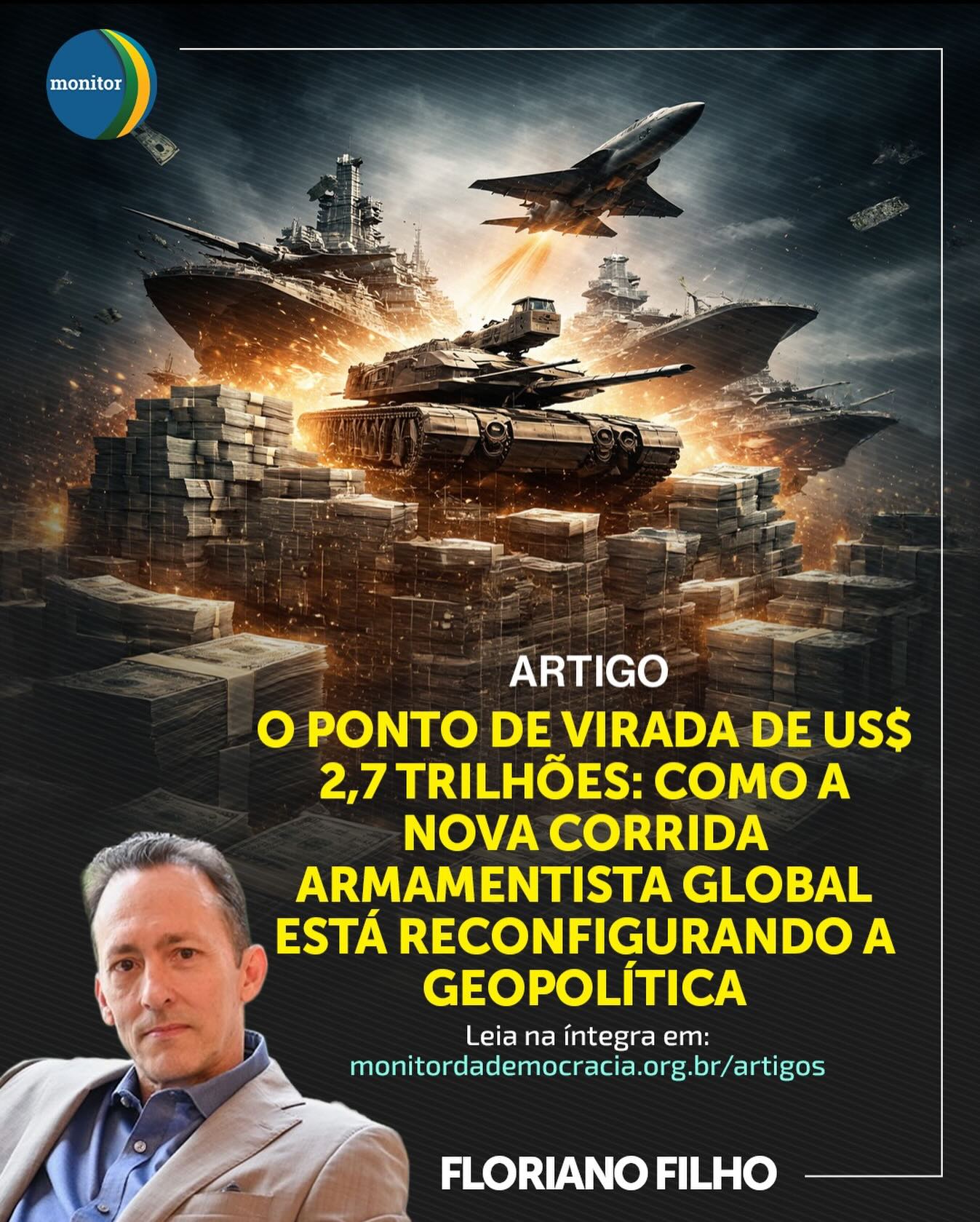 O mundo atingiu um novo patamar de gastos militares, e as consequências vão muito além das fronteiras dos campos de batalha. 🌎📉

No novo artigo para o Monitor, Floriano de Filho analisa como a cifra recorde de US$ 2,7 trilhões está alimentando uma nova corrida armamentista global e reconfigurando as alianças geopolíticas que conhecemos.

Estamos diante de uma nova Guerra Fria ou de um cenário ainda mais complexo e imprevisível?

🔍 Destaques do artigo:

O papel das grandes potências nesse investimento massivo.

Como a economia global é impactada pelo foco na defesa.

O que isso significa para a democracia e a estabilidade internacional.

Não fique de fora dessa análise essencial para entender o tabuleiro do poder em 2026.

🔗 Leia o artigo completo no link da nossa bio!

#geopolitica #defesa #economiaglobal #monitordademocracia #relacoesinternacionais