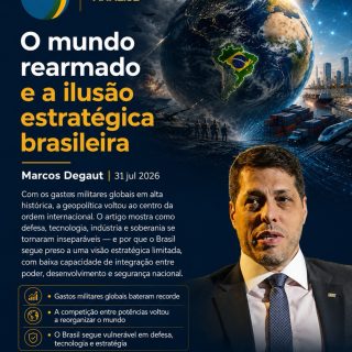O mundo voltou a investir pesado em defesa — mas o Brasil ainda parece preso à ideia de que sua posição geográfica, seus recursos naturais e sua tradição diplomática são suficientes para protegê-lo.

No novo cenário internacional, poder militar, tecnologia, indústria, energia, dados e cadeias produtivas passaram a fazer parte de uma mesma estratégia. Enquanto outras potências se reorganizam, o país segue enfrentando dependência tecnológica, baixa integração institucional e pouca continuidade em seus projetos de longo prazo.

No artigo, Marcos Degaut analisa como essa “ilusão estratégica brasileira” pode comprometer nossa soberania e nossa capacidade de responder às transformações do mundo.

Leia a análise completa no site do Monitor da Democracia e deixe sua opinião: o Brasil está preparado para essa nova ordem global?