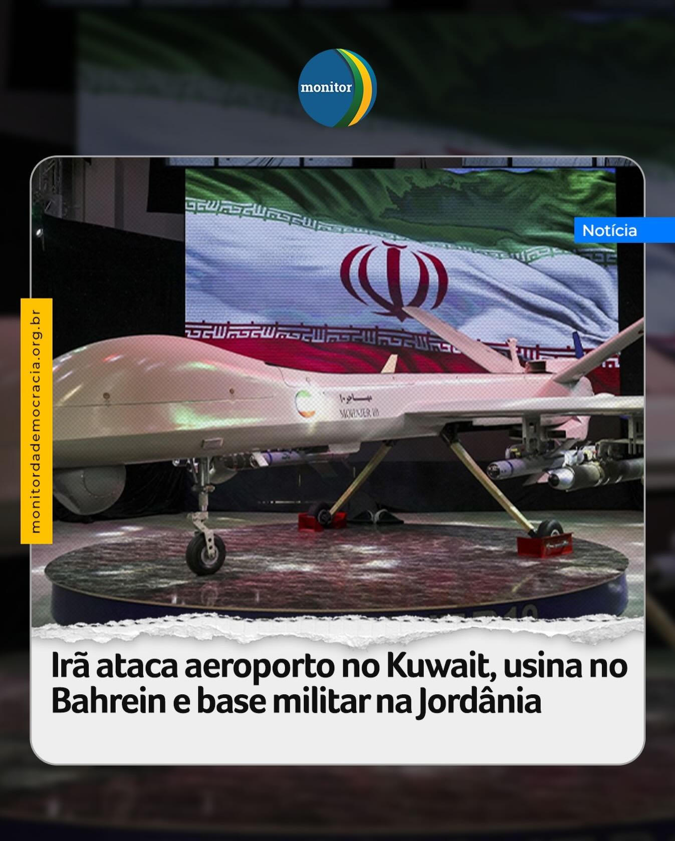 Países do Oriente Médio contabilizam danos em novos ataques iranianos um dia após o presidente do país sinalizar que pararia de atacar nações vizinhas.

Aeroporto no Kuwait teve focos de incêndio após ataque com drones mirar tanques de combustível no local. Segundo a Agência de Notícias do Kuwait, o fogo foi controlado “sem danos significativos” e civis tiveram danos materiais por causa dos destroços das interceptações.

Em outro caso, dois militares do país morreram “enquanto desempenhavam suas funções”, segundo o Ministério do Interior. Outro ataque frustrado ao principal centro de Segurança Social do país deixou um rastro de destruição, também sem feridos. Base aérea de Muwaffaq al-Salti, que é da Força Aérea da Jordânia, também foi atacada, segundo a Guarda Revolucionária. Em um pronunciamento, as forças armadas iranianas afirmaram que o local é “a maior e mais ofensiva base dos caças americanos”. A Jordânia não se pronunciou até o momento.

Hoje, o Bahrein confirmou que uma planta de dessalinização de água do país sofreu danos após um ataque iraniano. Segundo o Ministério do Interior, um drone atingiu a região.

#irã #bahrein #kuwait #jordania #monitordademocracia