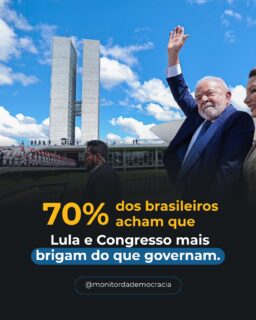 Uma pesquisa Datafolha divulgada em maio de 2026 mostra que 70% dos brasileiros enxergam a relação entre Lula e o Congresso como mais de confronto do que de colaboração.

O dado é importante porque a relação entre o Executivo e o Legislativo influencia diretamente a aprovação de leis, reformas, orçamento público e decisões que impactam a vida da população.

A pesquisa também aponta que a avaliação do Congresso segue baixa: apenas 15% avaliam os congressistas de forma positiva, enquanto 37% avaliam negativamente.

Em ano eleitoral, acompanhar esse tipo de dado ajuda o cidadão a olhar além das promessas.

Antes de votar em 2026, acompanhe o histórico: como o parlamentar vota, quanto gasta, se comparece às sessões e se entrega resultados.

Monitor da Democracia: política com dados, contexto e informação clara.