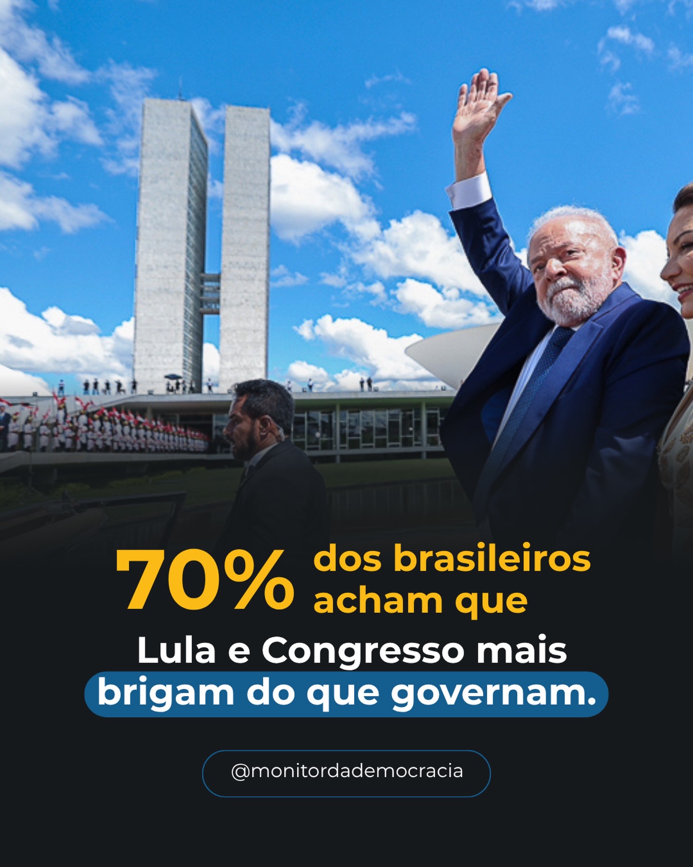 Uma pesquisa Datafolha divulgada em maio de 2026 mostra que 70% dos brasileiros enxergam a relação entre Lula e o Congresso como mais de confronto do que de colaboração.

O dado é importante porque a relação entre o Executivo e o Legislativo influencia diretamente a aprovação de leis, reformas, orçamento público e decisões que impactam a vida da população.

A pesquisa também aponta que a avaliação do Congresso segue baixa: apenas 15% avaliam os congressistas de forma positiva, enquanto 37% avaliam negativamente.

Em ano eleitoral, acompanhar esse tipo de dado ajuda o cidadão a olhar além das promessas.

Antes de votar em 2026, acompanhe o histórico: como o parlamentar vota, quanto gasta, se comparece às sessões e se entrega resultados.

Monitor da Democracia: política com dados, contexto e informação clara.