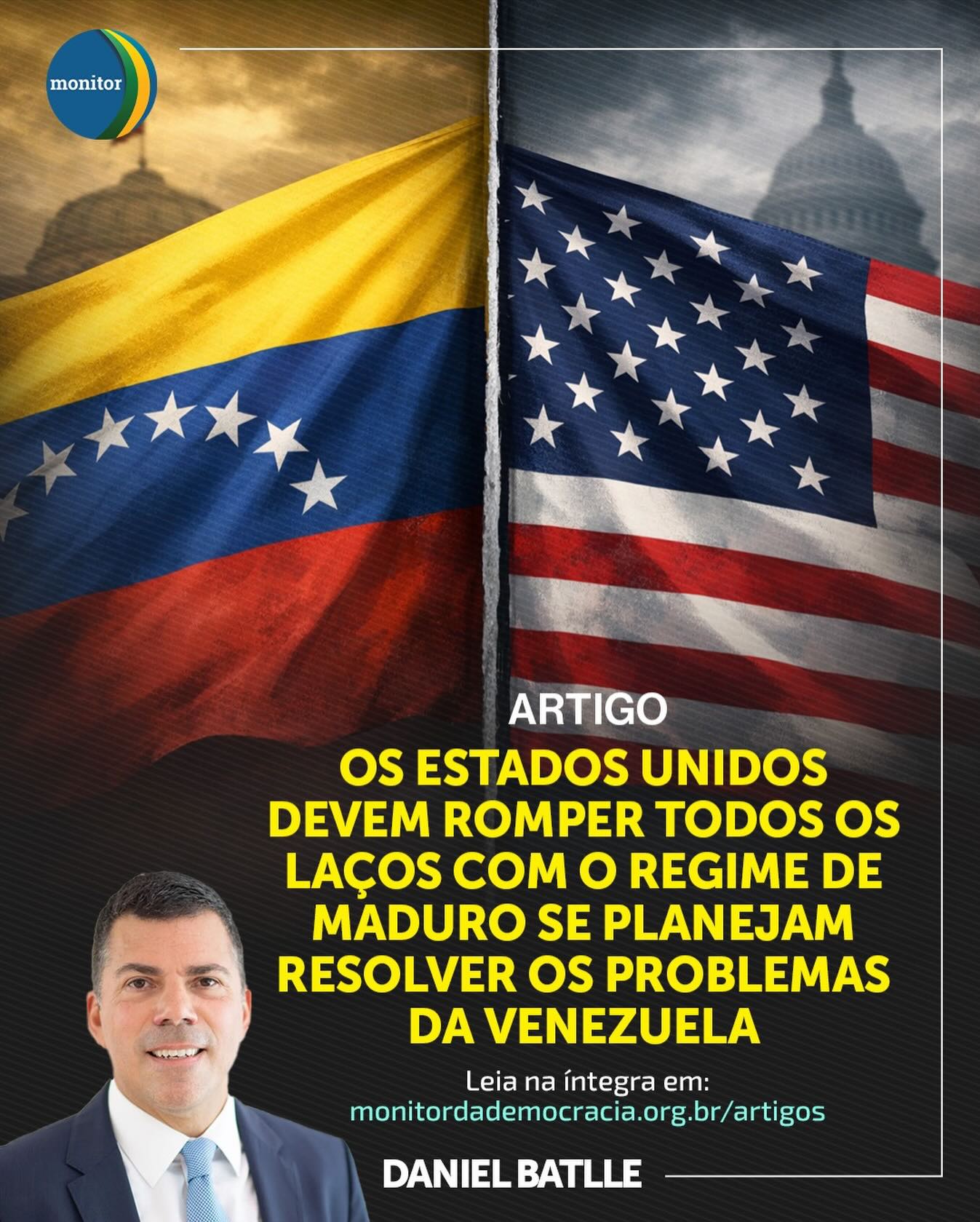 🇺🇸🇻🇪 Os EUA devem romper todos os laços com o regime de Maduro?

No mais recente artigo publicado no Monitor da Democracia, o Conselheiro Daniel Batlle traz uma análise contundente sobre o futuro da Venezuela e o papel fundamental da política externa americana.

Batlle argumenta que, para resolver a crise que assola o país vizinho, é necessária uma postura de firmeza absoluta.

Principais pontos do artigo: 
🔹 O fracasso das políticas de concessão. 
🔹 Por que o isolamento total de Maduro é estratégico. 
🔹 O impacto da presença de potências extrarregionais na América Latina.

Um conteúdo essencial para quem acompanha geopolítica e defesa da liberdade.

🔗 Link para ler o artigo completo na Bio!

#geopolitica #venezuela #monitordademocracia #democracia #eua