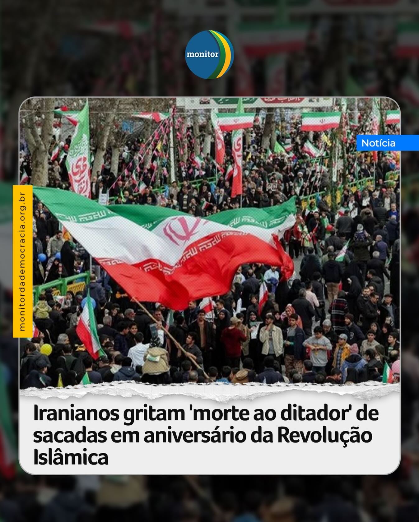 Na noite de ontem, véspera da comemoração do aniversário da Revolução Islâmica, iranianos foram para as varandas de seus prédios em bairros da capital, entoando frases como “Morte ao ditador” e “Morte à República Islâmica”, segundo vídeos divulgados nas redes sociais, cuja veracidade foi verificada pela AFP.

Após o início dos protestos, no fim de dezembro, que evoluíram para um movimento inédito de contestação contra o regime, Donald Trump fez diversas ameaças contra o país. Nesta quarta-feira, o republicano recebe em Washington o primeiro-ministro israelense, Benjamin Netanyahu, defensor de uma linha dura em relação ao Teerã.

#iran #teerã #aiatolá #khamenei #monitordademocracia